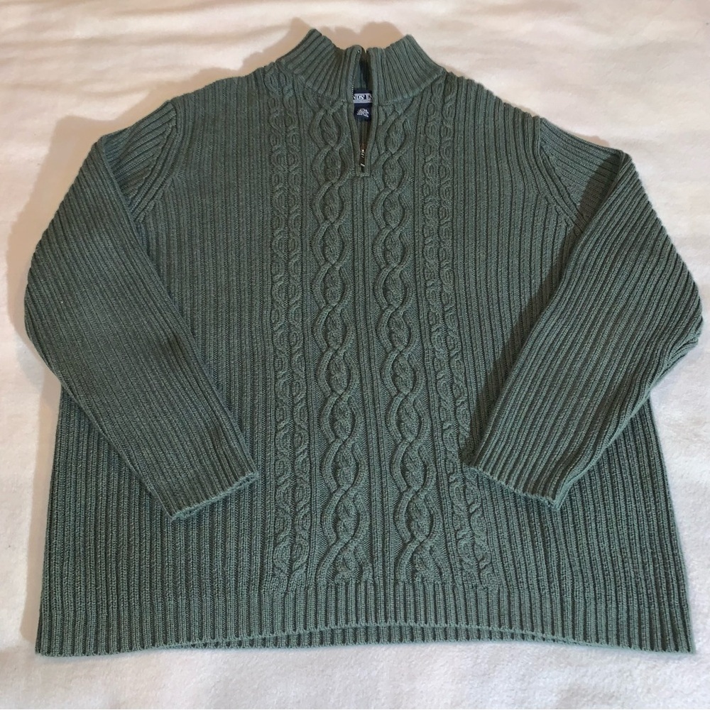 Vtg Lands' End Sweater Women’s XL Cable Knit 1/4 Zip Sage Green Heavy Cotton